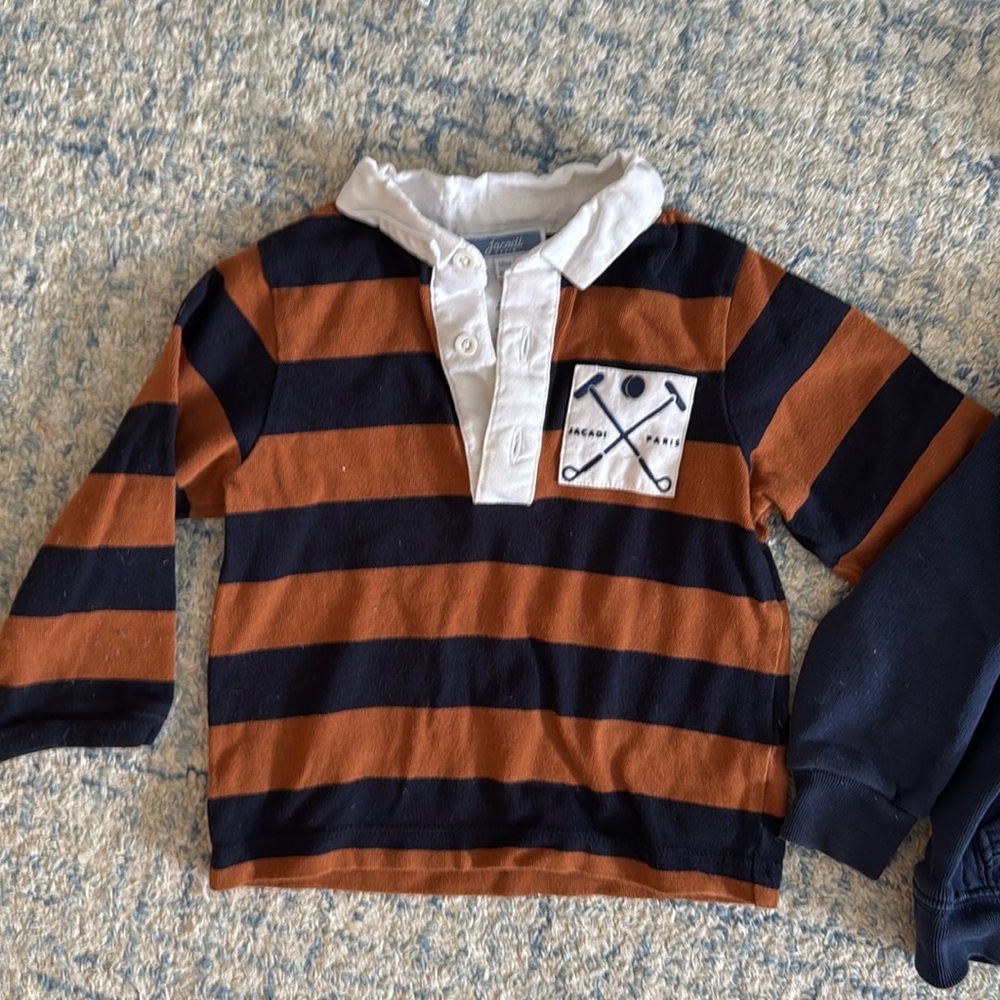 2 TOPS! Jacadi striped pull-over and Ralph Lauren zip up